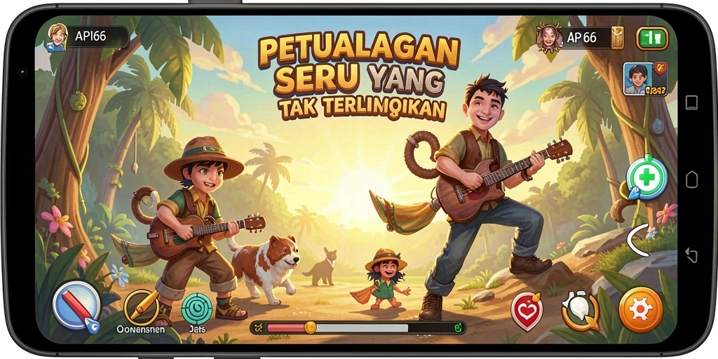 Tangkapan layar menunjukkan gameplay petualangan seru di API66.