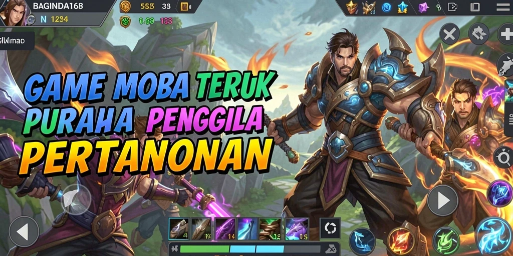 Tampilan gameplay seru dalam pertarungan MOBA yang mendebarkan.