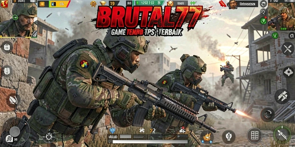 Screenshot BRUTAL77 menunjukkan aksi pertempuran TPS yang mendebarkan.