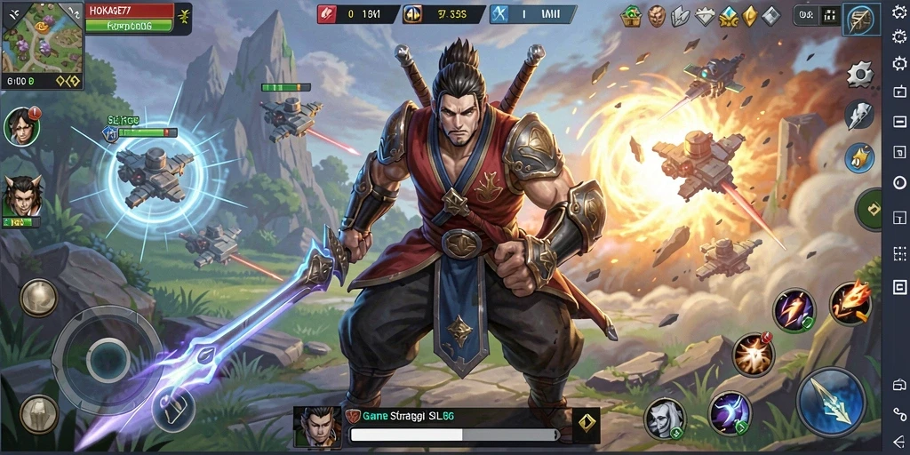 Tangkapan layar dari gameplay seru HOKAGE77 yang menampilkan strategi pertempuran.