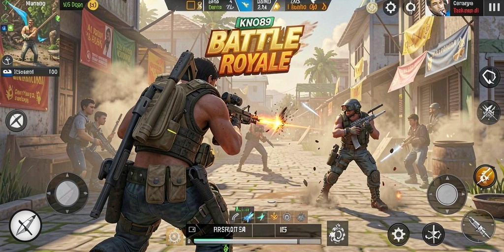 Screenshot gameplay KNO89 menunjukkan aksi mendebarkan Battle Royale.