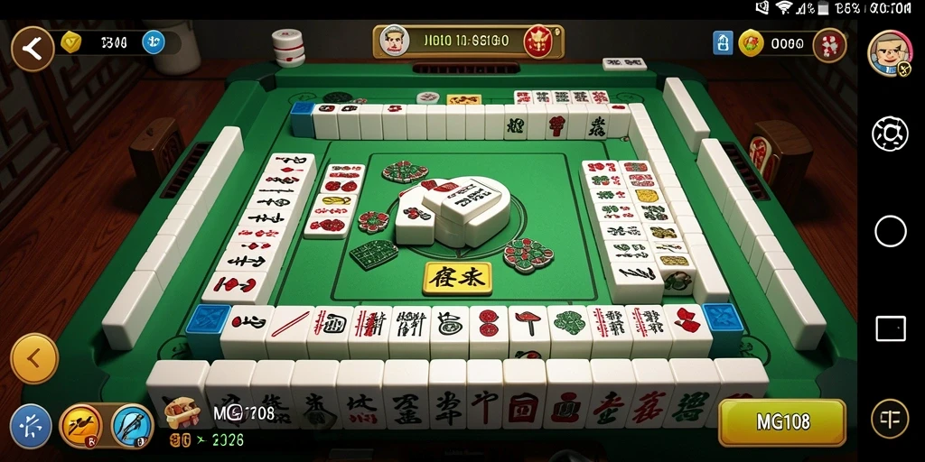 Screenshot gameplay MG108 menampilkan suasana permainan Mahjong yang seru.