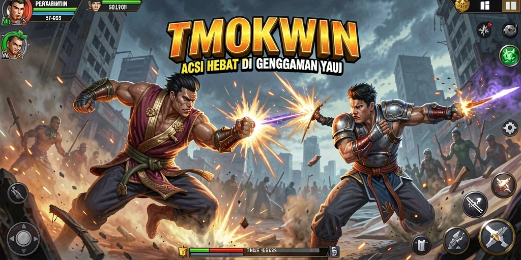 Screenshot utama TMOKWIN menampilkan aksi pertarungan yang mendebarkan.