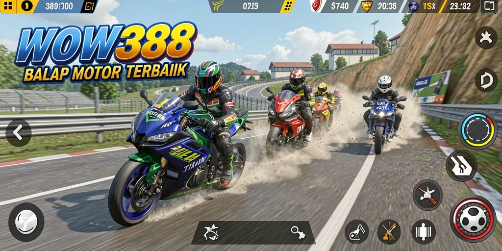 Screenshot WOW388 menampilkan aksi balapan motor yang mendebarkan.