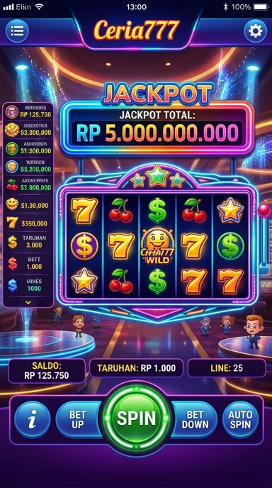 Tampilan utama aplikasi ceria777 dengan berbagai pilihan kategori.